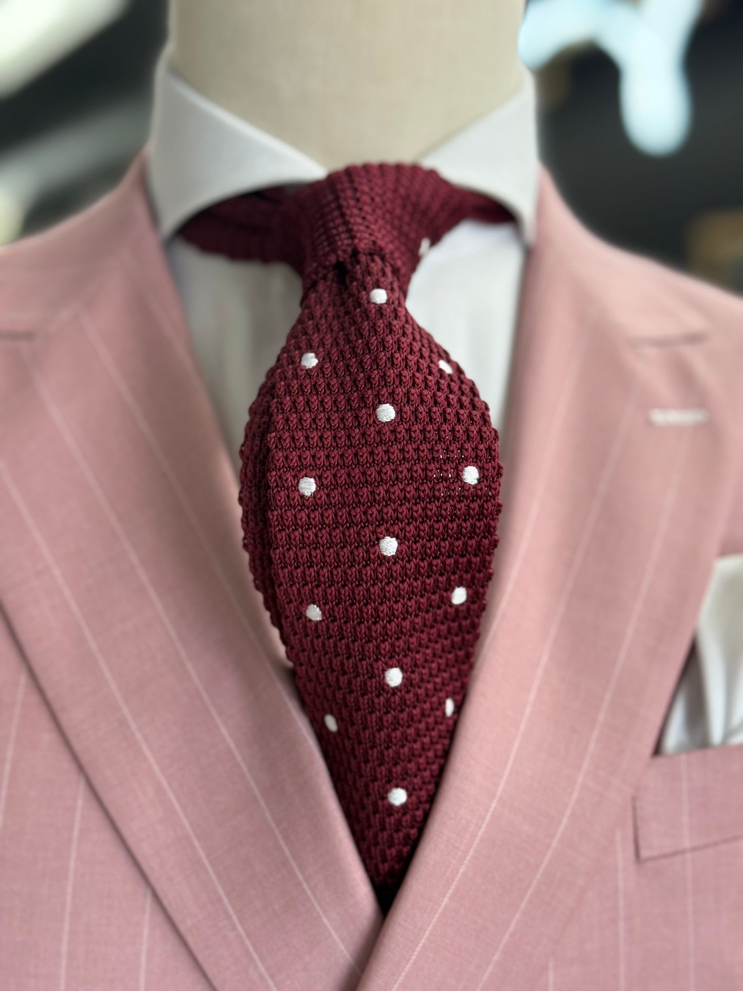 Knitted Burgundy Polka DotNecktie