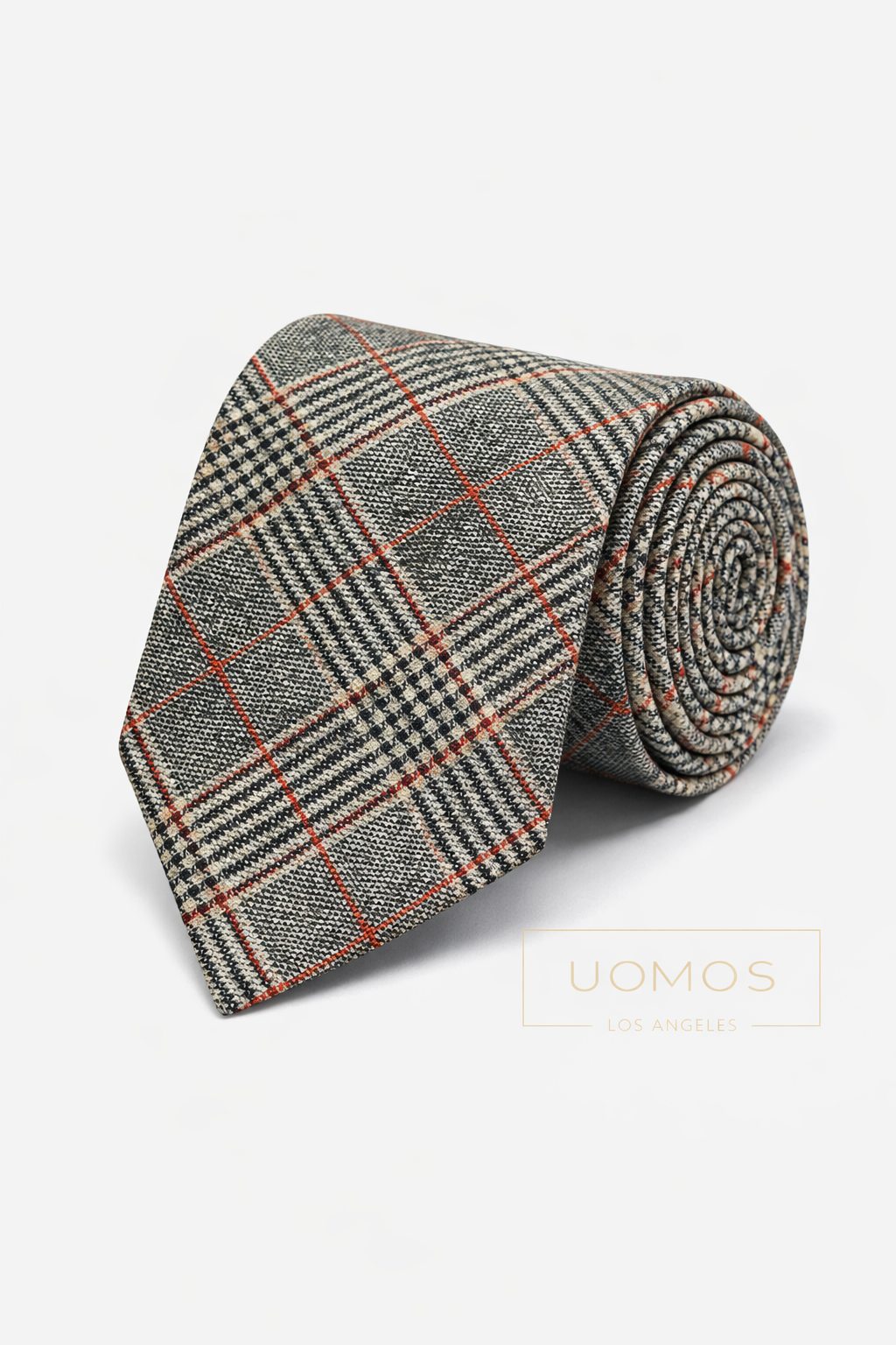 Necktie Glen Plaid Silver Grey, Beige & Red