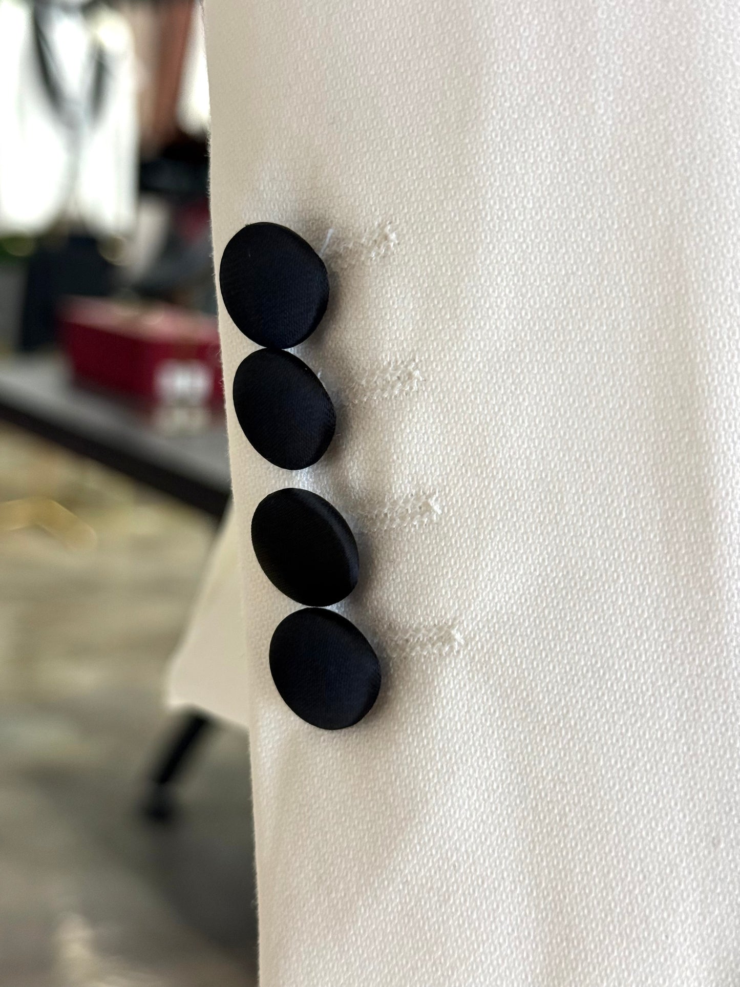 Off White Birdseye Velvet Trim Shawl Tuxedo
