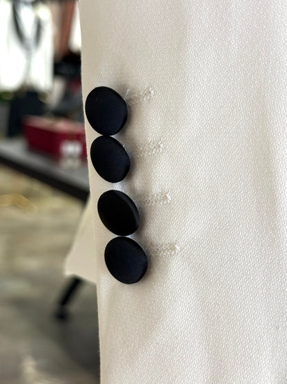 Off White Birdseye Velvet Trim Shawl Tuxedo