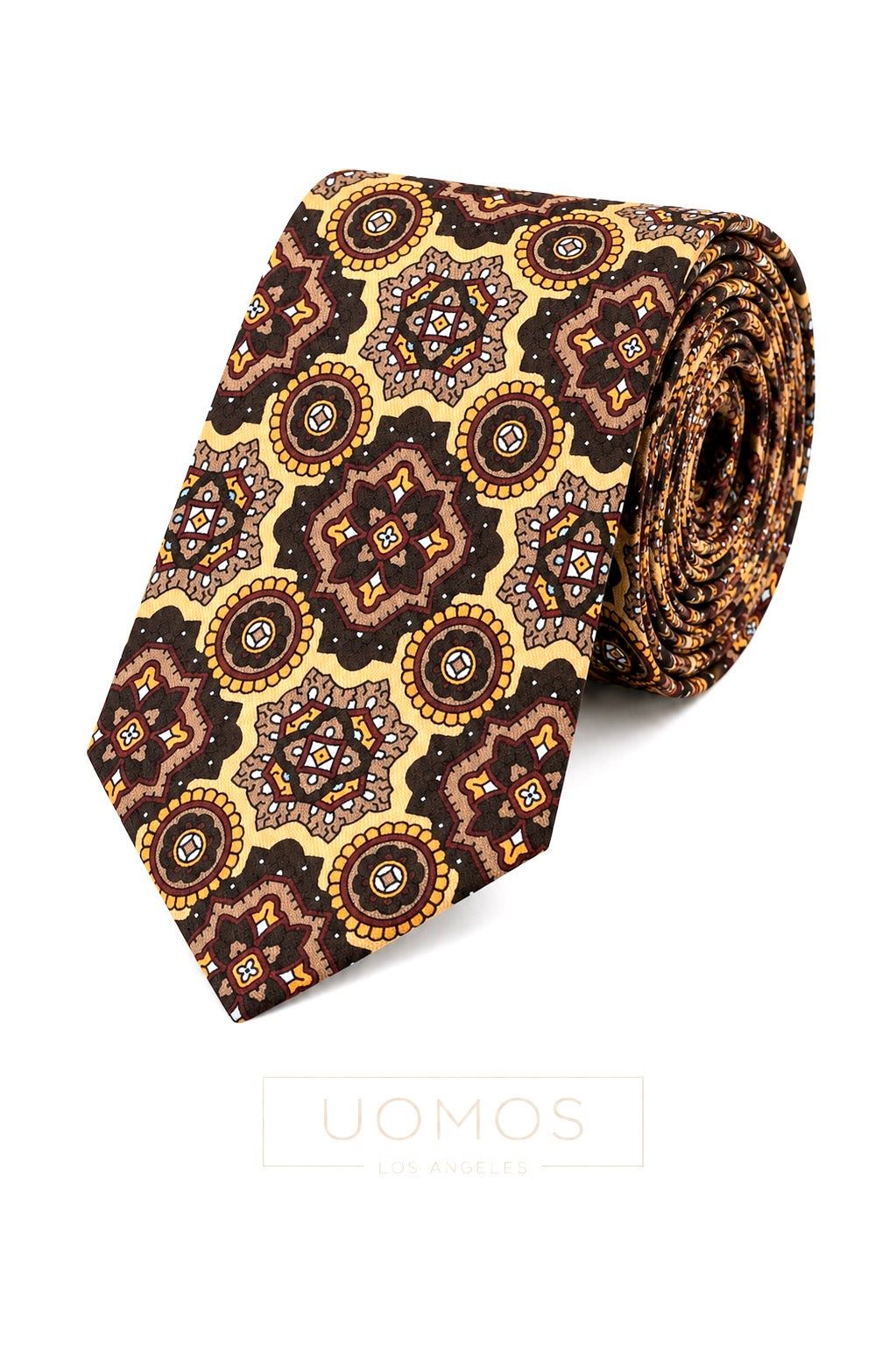 Necktie Big Medallion Gold, Brown & Burgundy