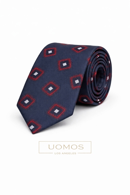 Necktie Navy blue medallion in Red