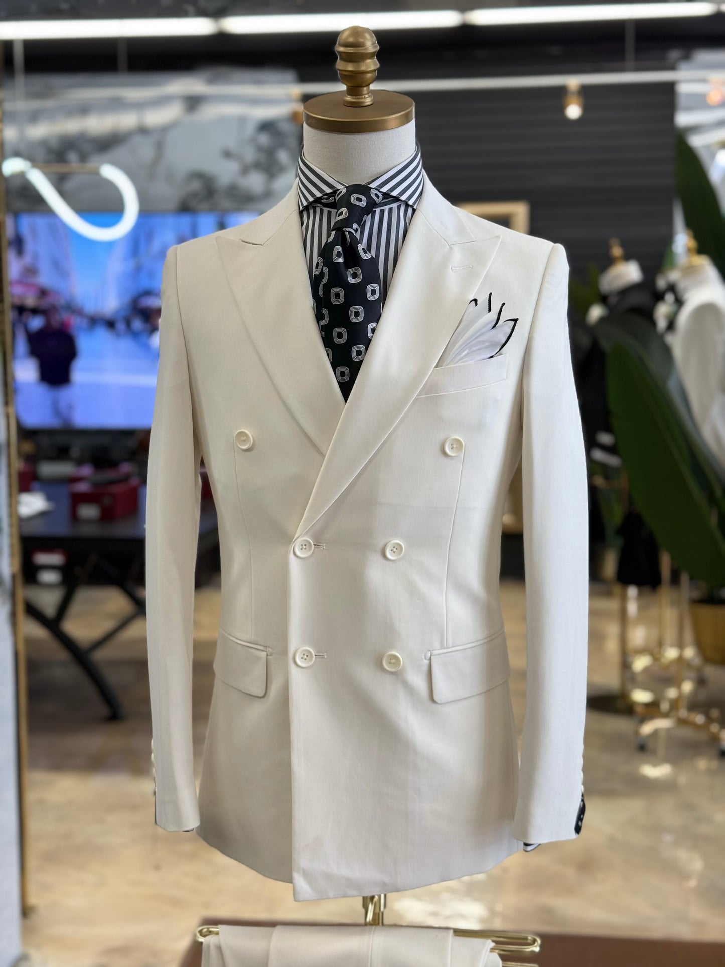 Off White Double-Breasted Suit