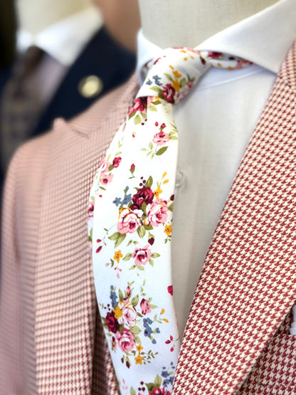 Necktie White Cotton Floral