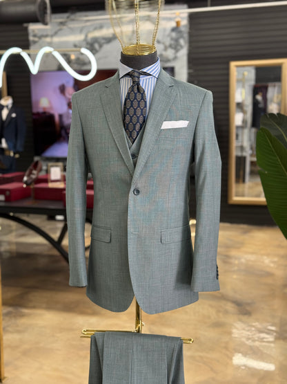 Sage Green Three Pieces Vested Suit