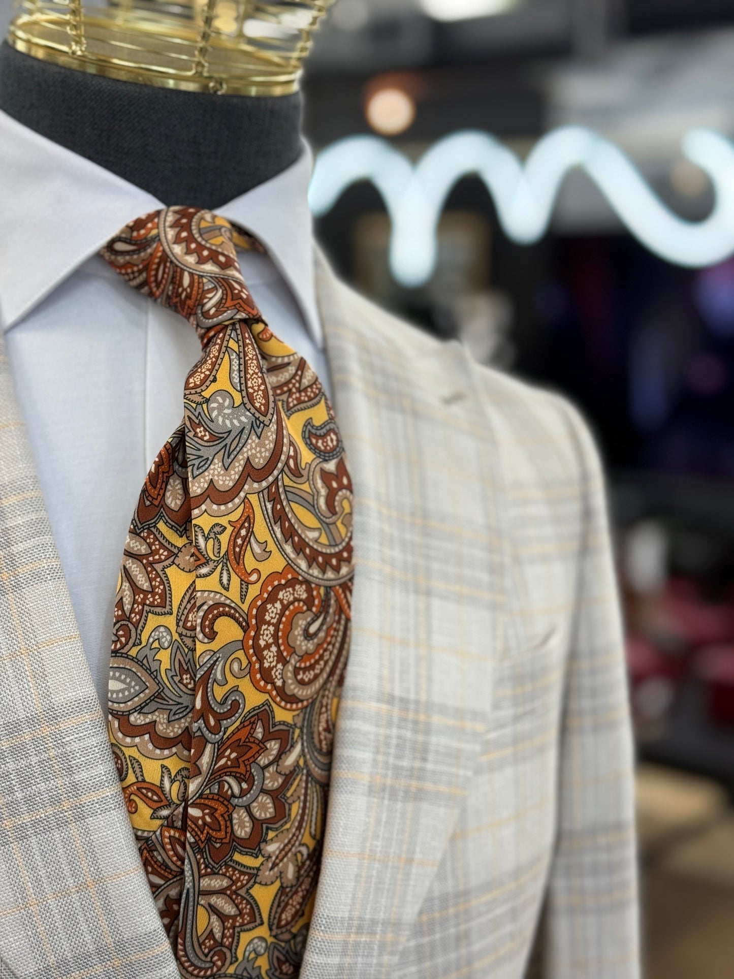 Necktie Yellow Mustard Paisley & Gold, Rust