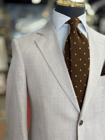 Light Tan Glen Plaid Super 150’s Wool Suit Notch Lapel