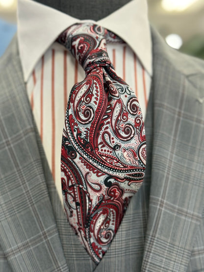 Necktie Big Paisley Silver Grey & Burgundy