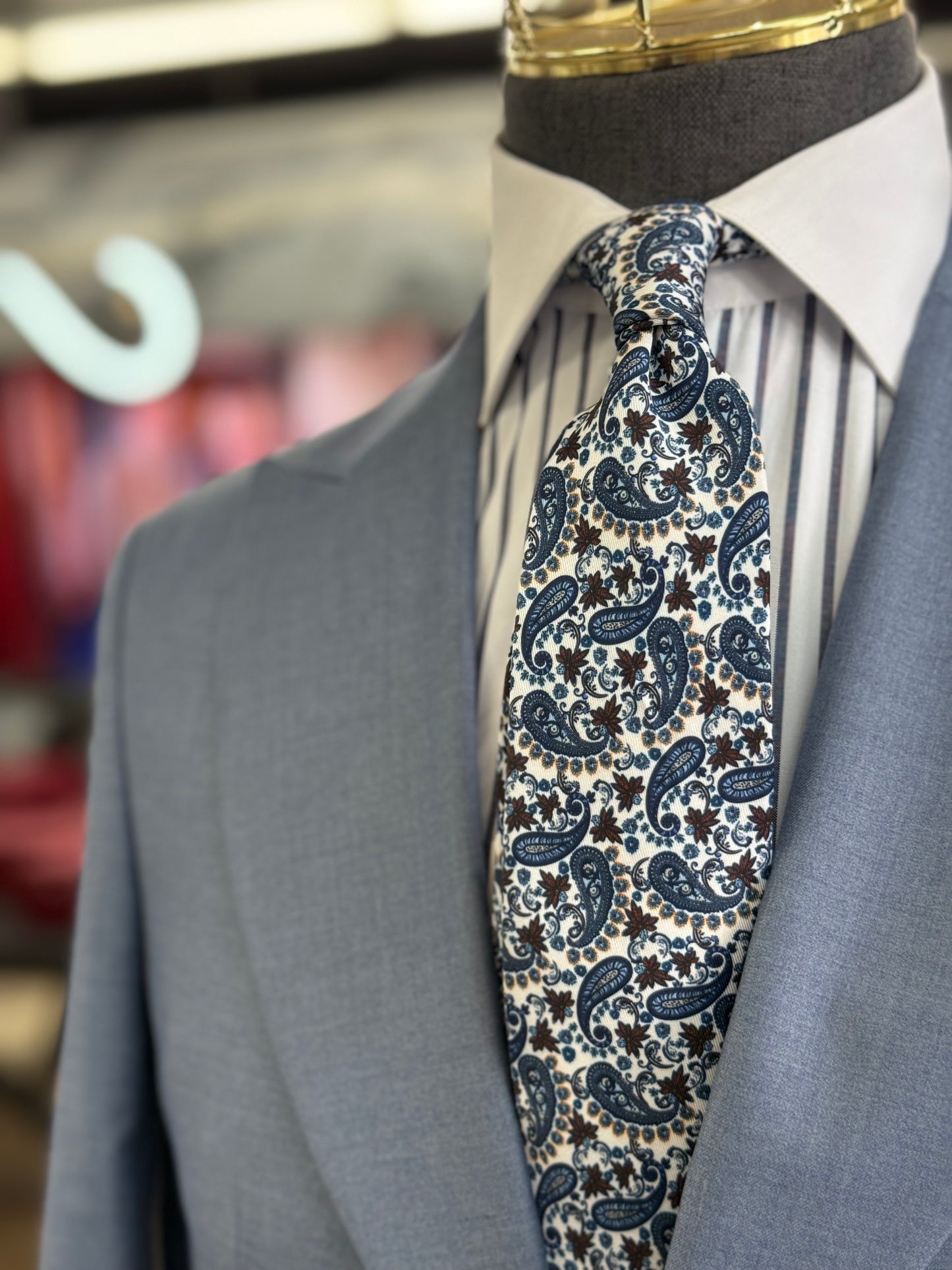 Necktie Mid Paisley White, Blue and Brown