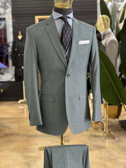 Sage Green Three Pieces Vested Suit