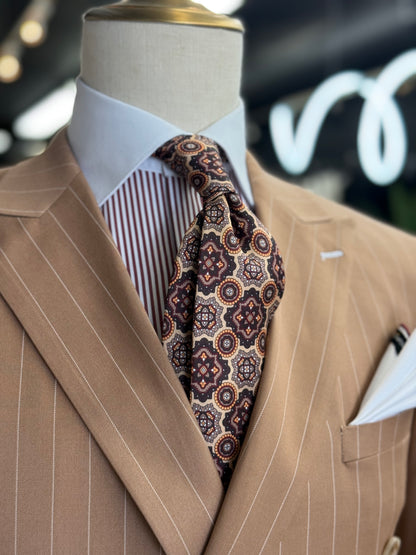 Necktie Big Medallion Gold, Brown & Burgundy