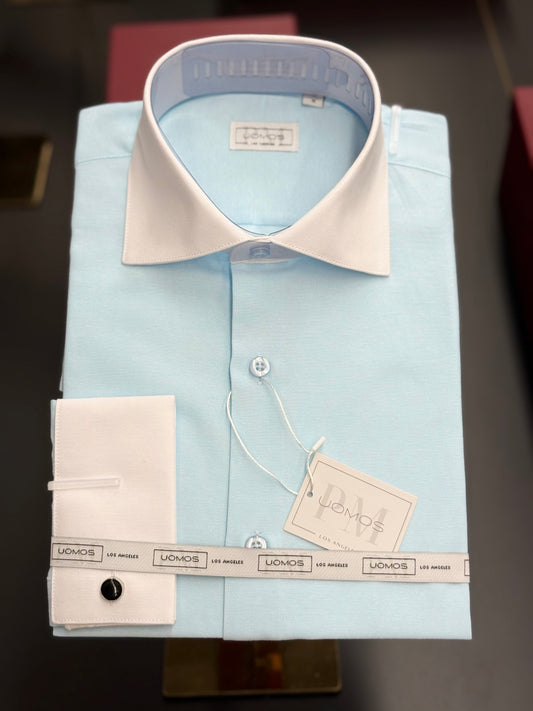White collar Ligth Blue cotton shirt slim
