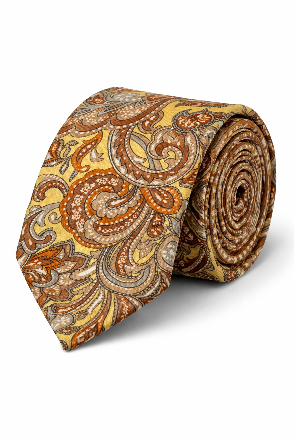 Necktie Yellow Mustard Paisley & Gold, Rust