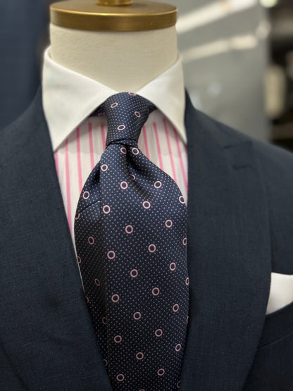 Necktie Navy and Pink Polka Dots