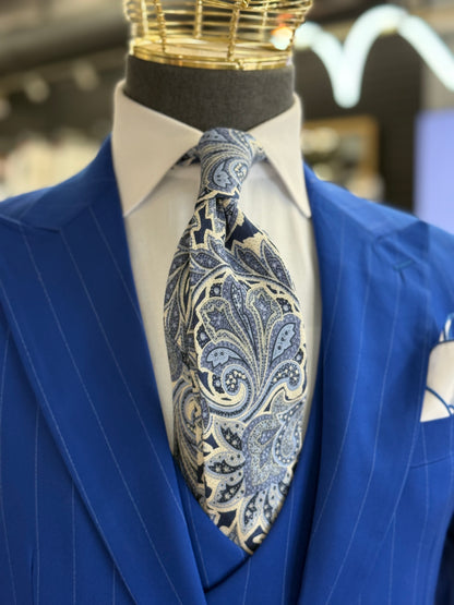 Royal Cobalt Blue Pinstripe 
Wide Peak Lapel Suit