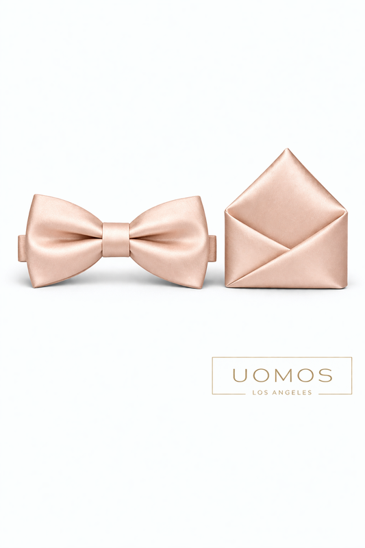Champagne Blush, Soft Peach Bow tie & Pocket Square set.