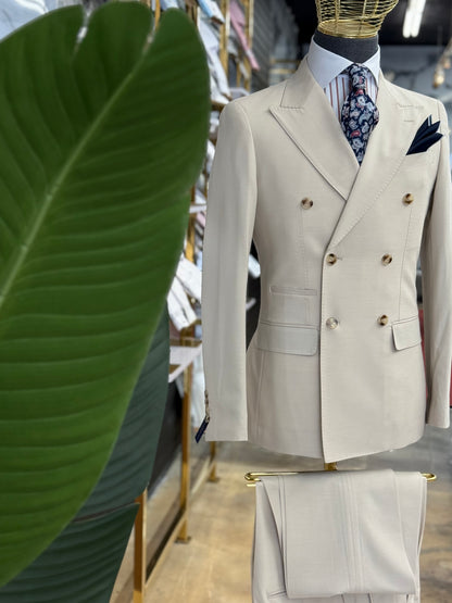 Light Tan Double-Breasted Suit Stretch
