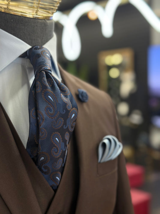 Necktie Midnight Blue Mocha Paisley