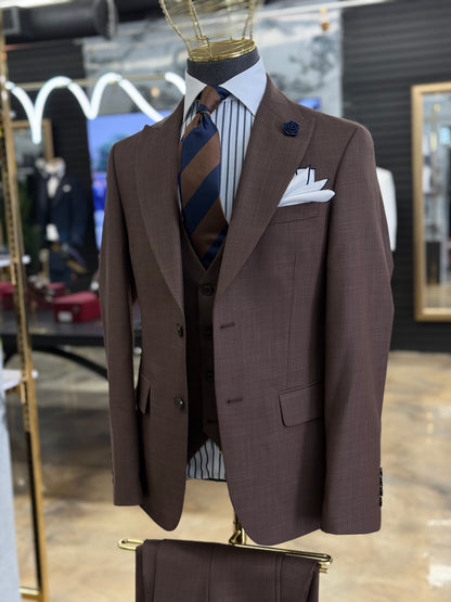Light Mocha Brown Three Pieces Wide Peak Lapel Suit