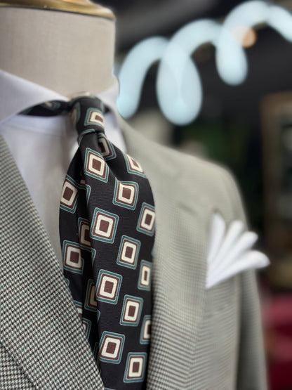 Necktie Geo Retro Black, Sage and brown