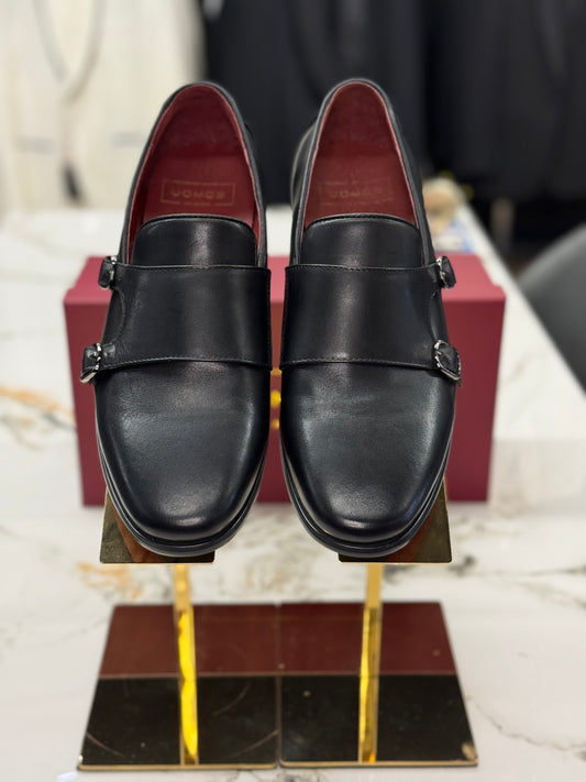 UOMOS black leather double monk loafers