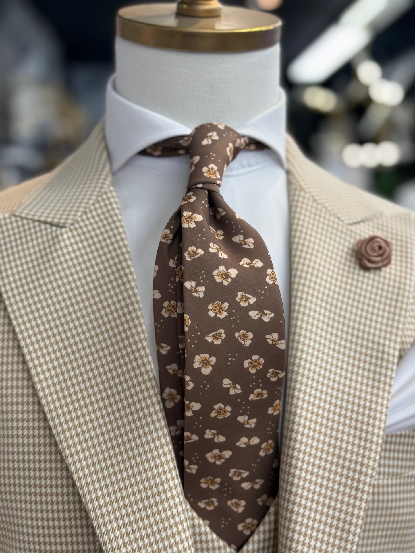 Necktie Floral Brown & Beige