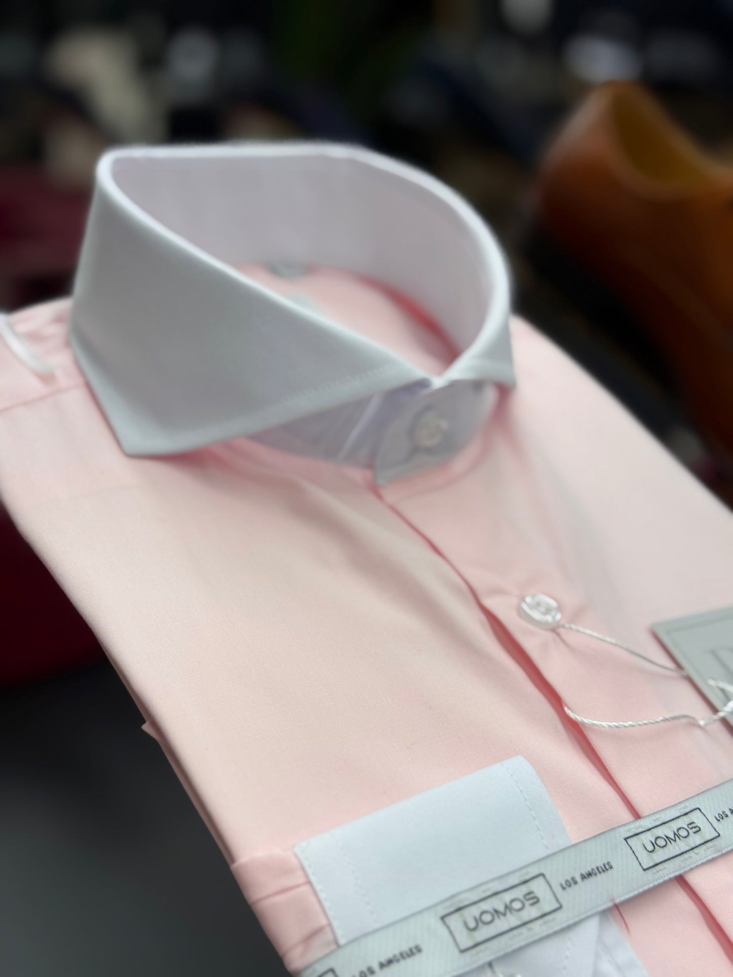 Soft Coral & White Cutaway Collar and Cuffs Poplin