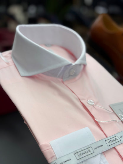 Soft Coral & White Cutaway Collar and Cuffs Poplin