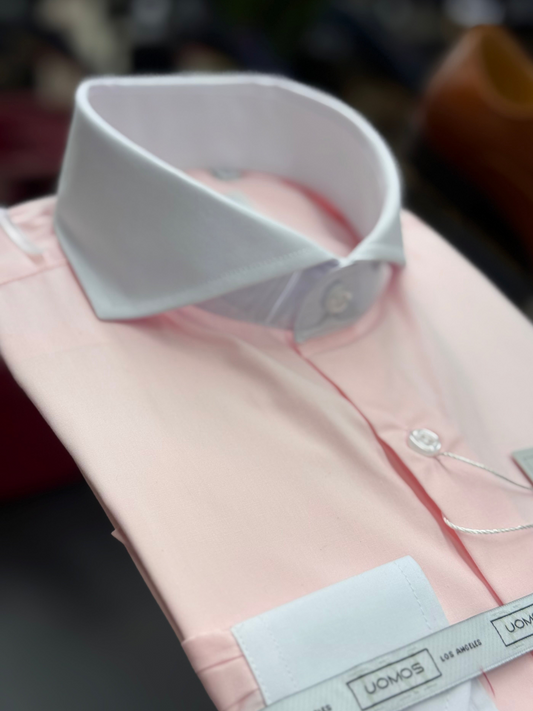 Soft Coral & White Cutaway Collar and Cuffs Poplin