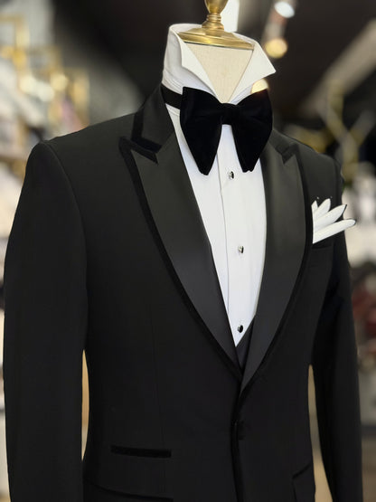 Black Signature Velvet Trim Peak Euro Tuxedo