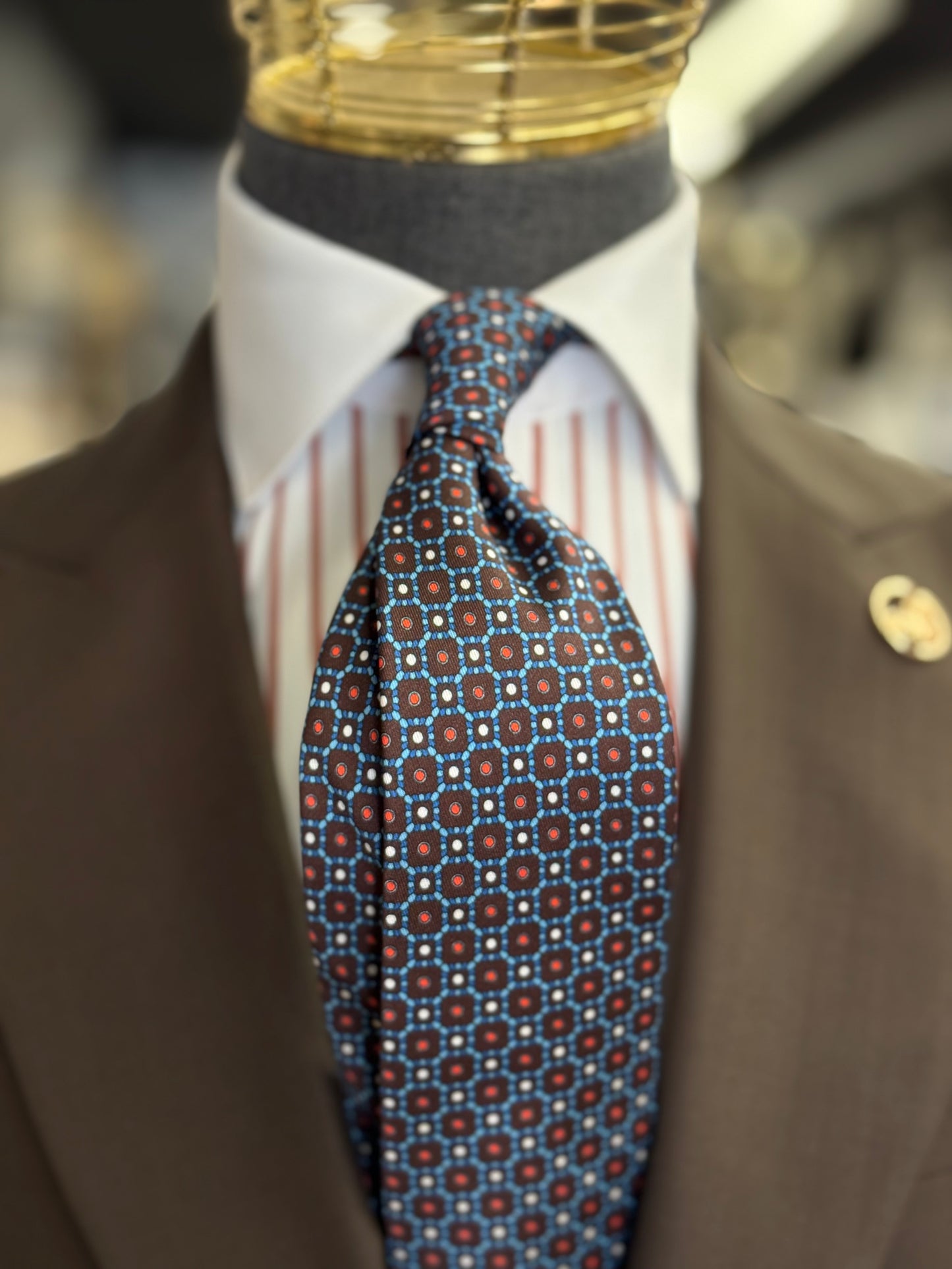 Necktie Brown & Blue Mosaic Geometric