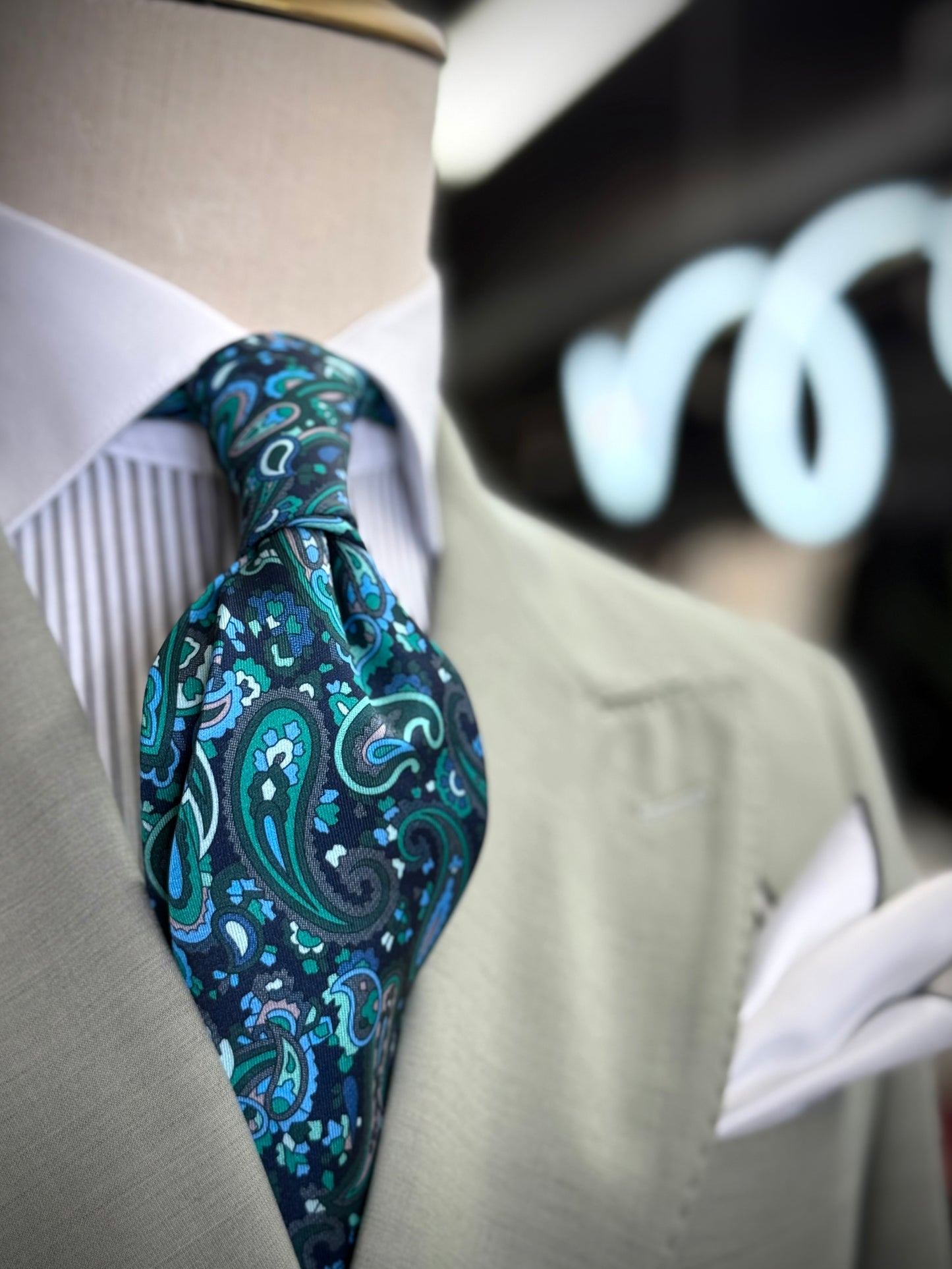 Necktie Midnight Paisley Teal, Green & Grey