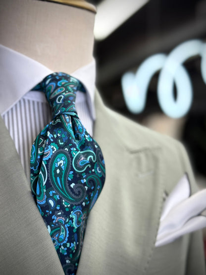 Necktie Midnight Paisley Teal, Green & Grey