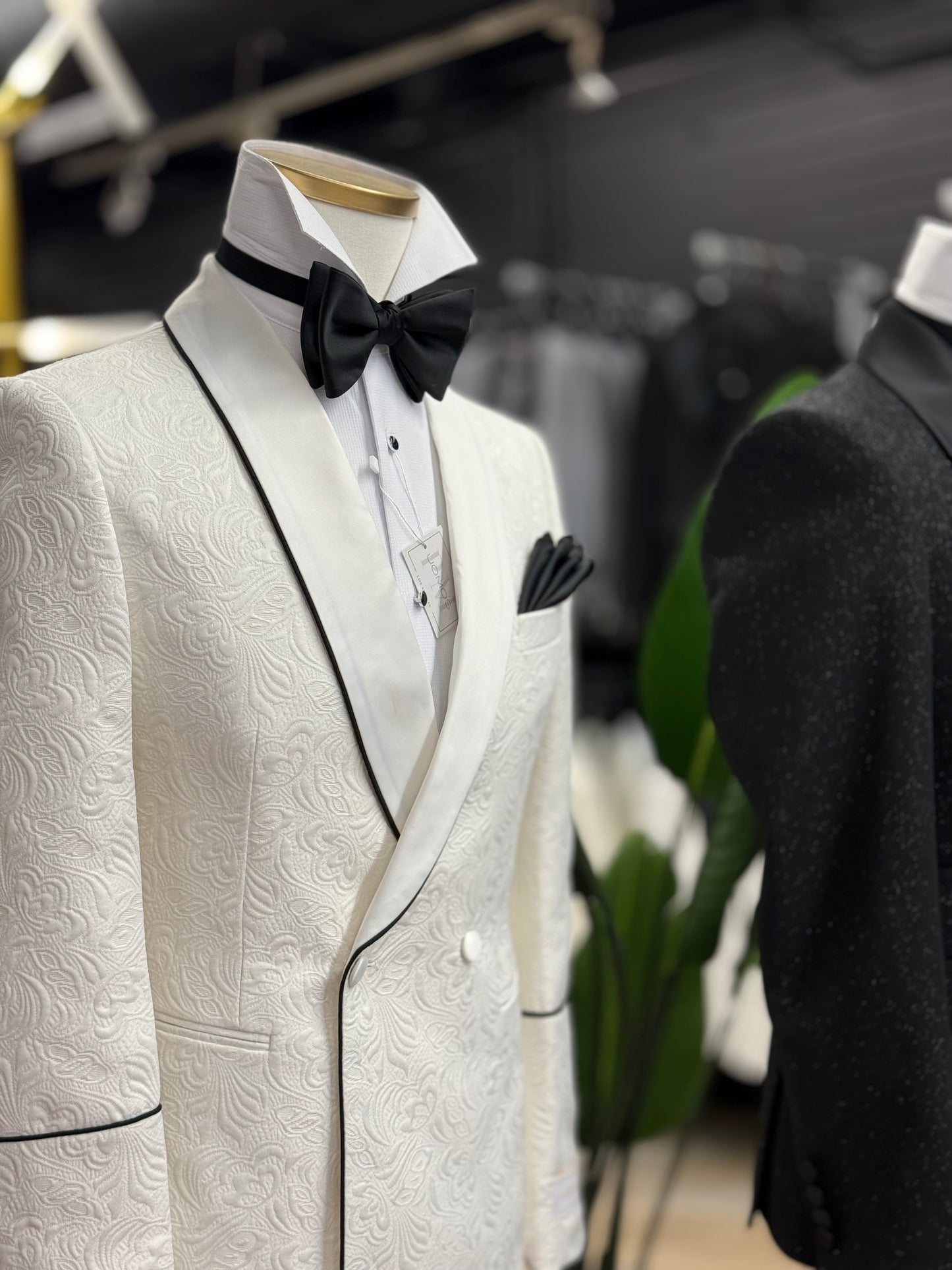 Ivory Jacquard Shawl Lapel Tuxedo Double Breasted