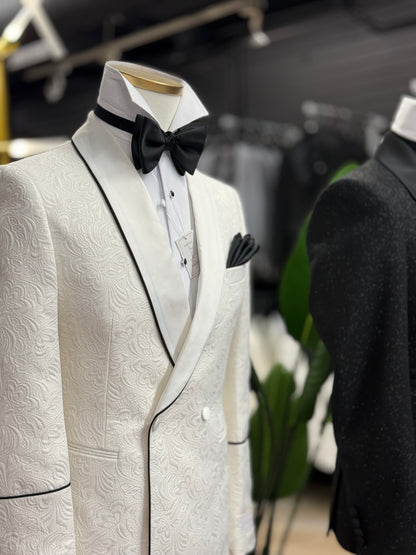 Ivory Jacquard Shawl Lapel Tuxedo Double Breasted