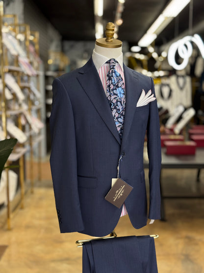 The Vitale Barberis Canonico Italian Wool Suit in Textured Navy Slim Fit
