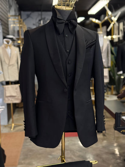 Birdseye Textured Shawl Lapel Black Tuxedo