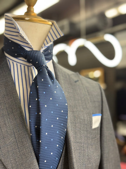 Necktie Navy & White and light blue polka dots
