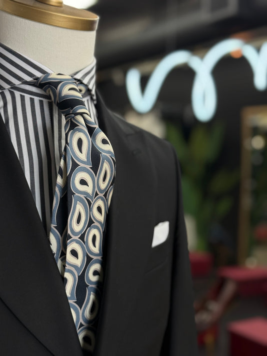 Necktie Geometrical Charcoal Black & Ivory