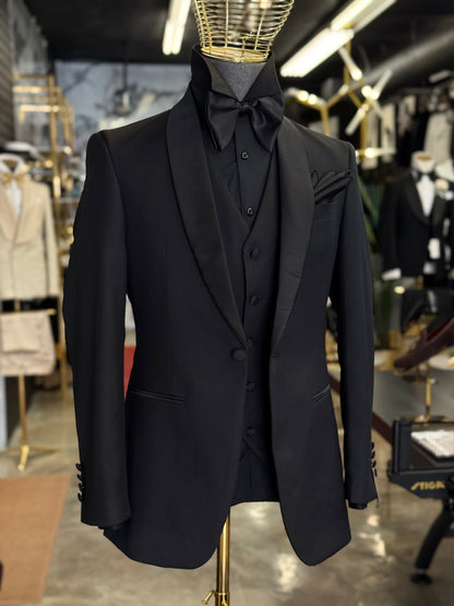 Birdseye Textured Shawl Lapel Black Tuxedo