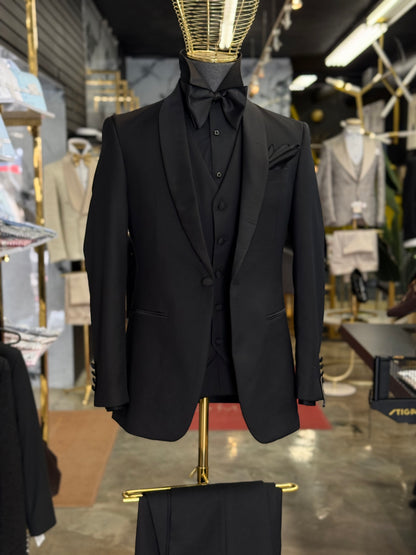Birdseye Textured Shawl Lapel Black Tuxedo