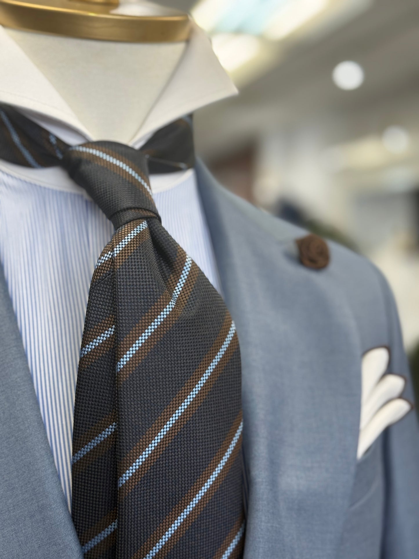 Necktie regimental woven navy, brown and light blue