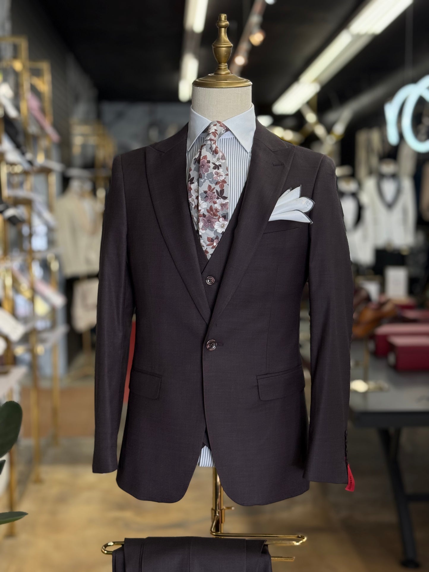 Espresso Plum Peak Lapel Suit