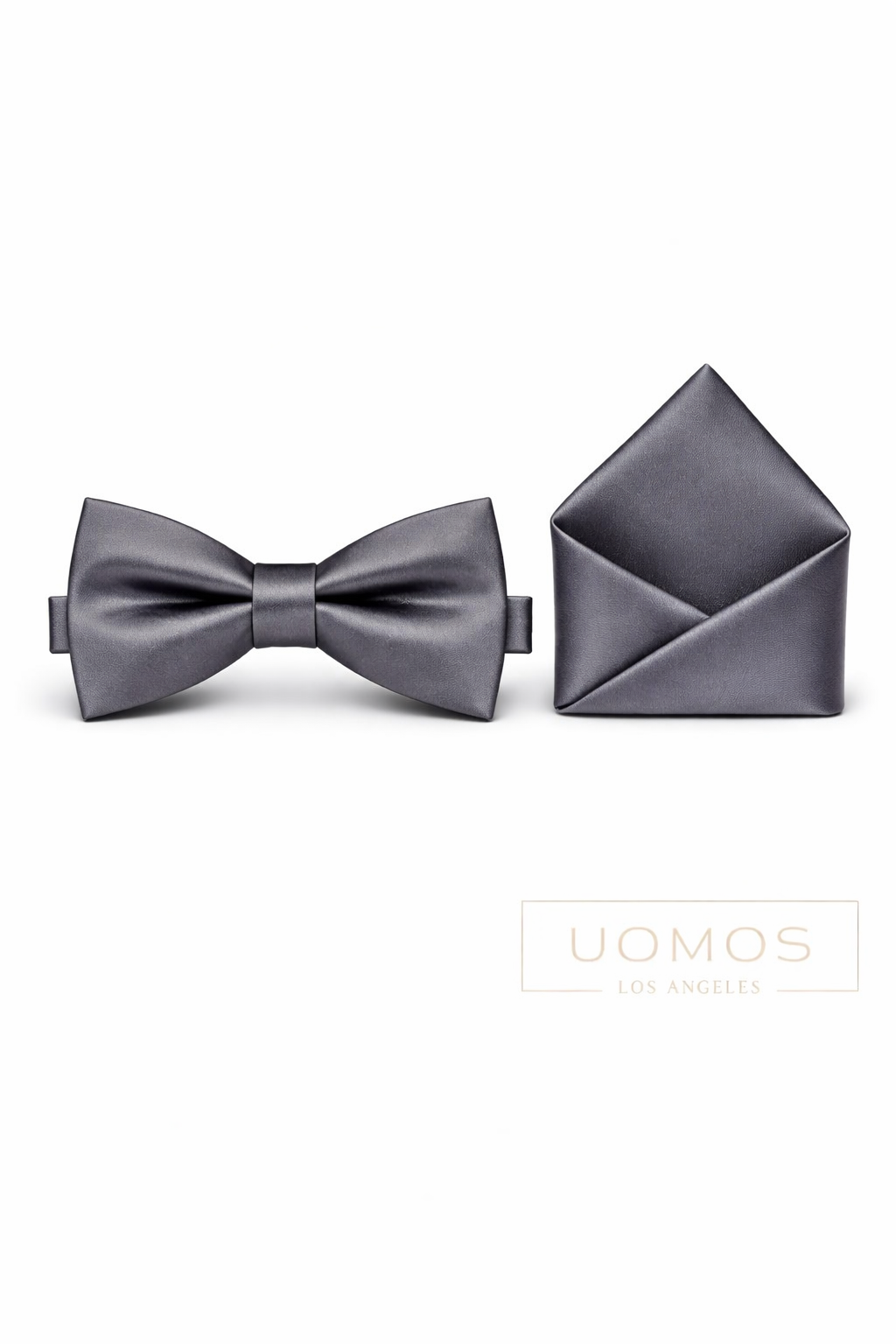 Charcoal Steel Grey Bow tie & Pocket Square set.