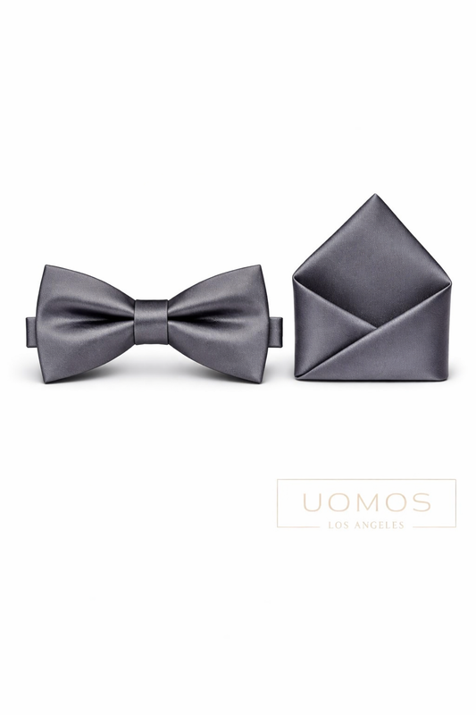 Charcoal Steel Grey Bow tie & Pocket Square set.