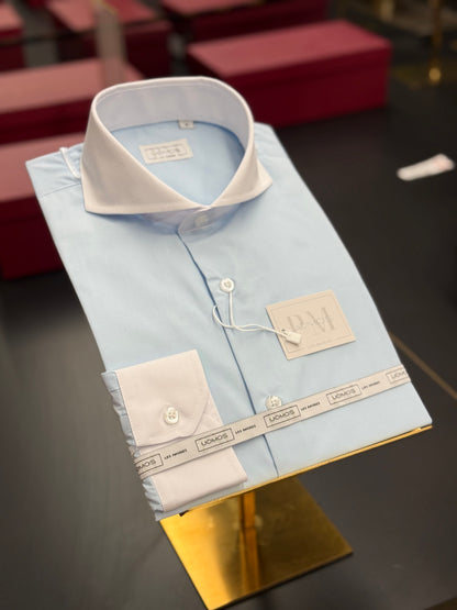 Light Blue & White Cutaway Collar and Cuffs Poplin