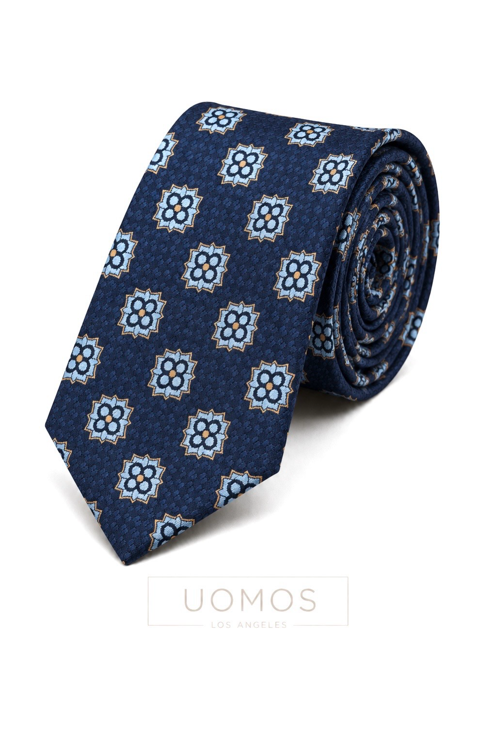 Necktie Navy, ligth Blue and Gold  Medallion