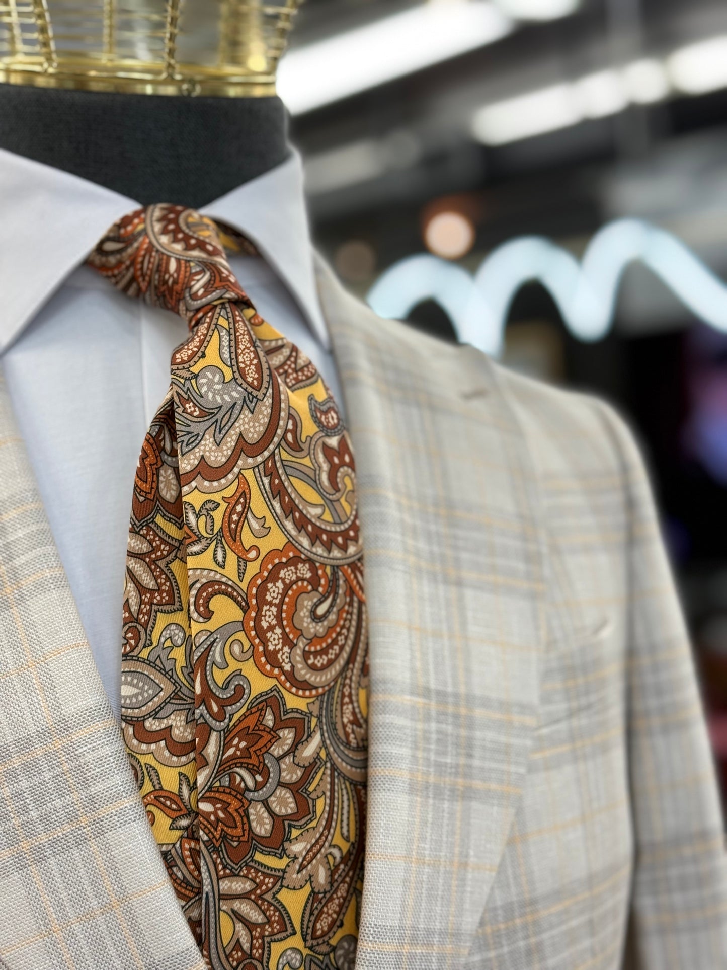 Necktie Yellow Mustard Paisley & Gold, Rust
