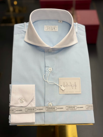 Light Blue & White Cutaway Collar and Cuffs Poplin