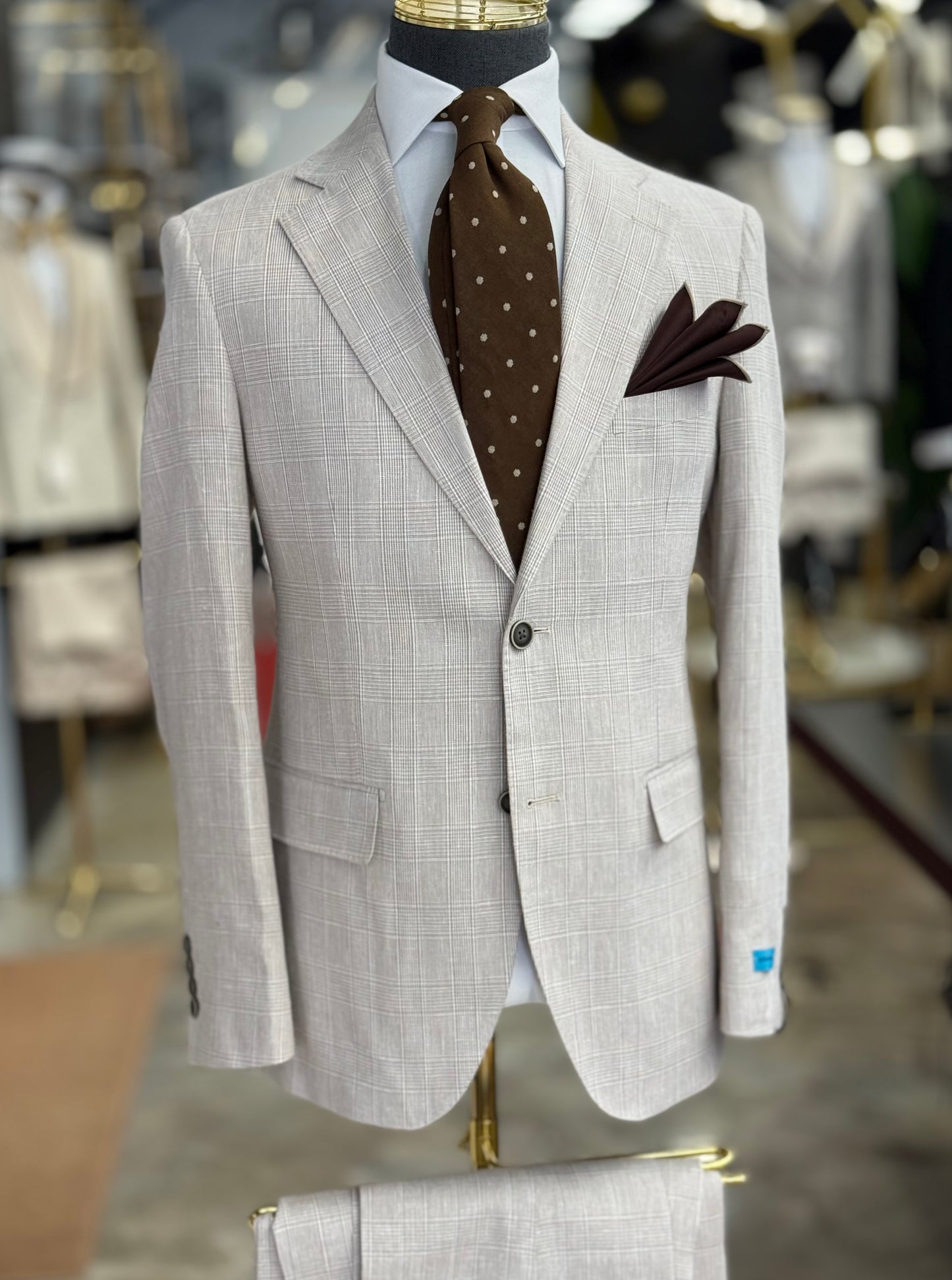 Light Tan Glen Plaid Super 150’s Wool Suit Notch Lapel